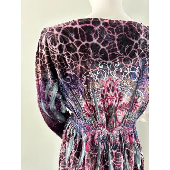 One World Purple Velvet Tunic Blouse Hippycore Fairycore Hippie Top size Medium - Picture 7 of 9